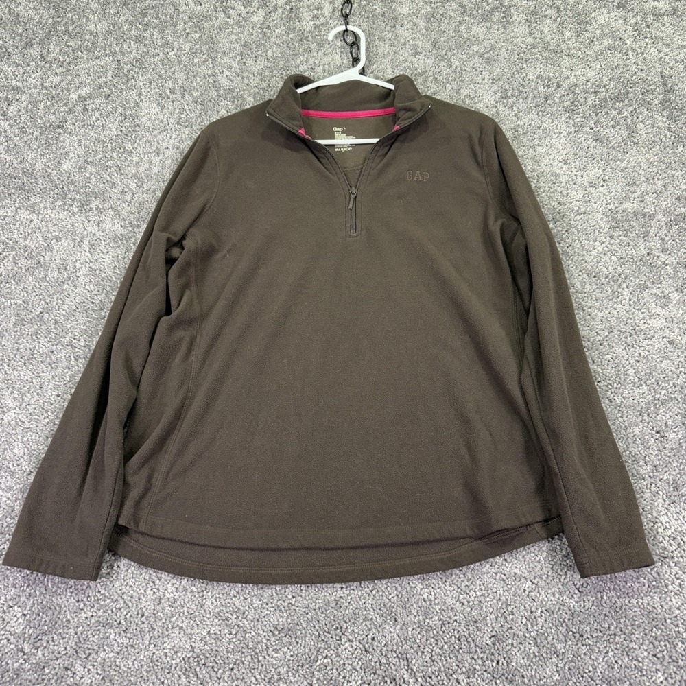 Gap Sweater Womens L Brown Polyester Mock Neck Fleece 1/4 Zip Logo Pullover